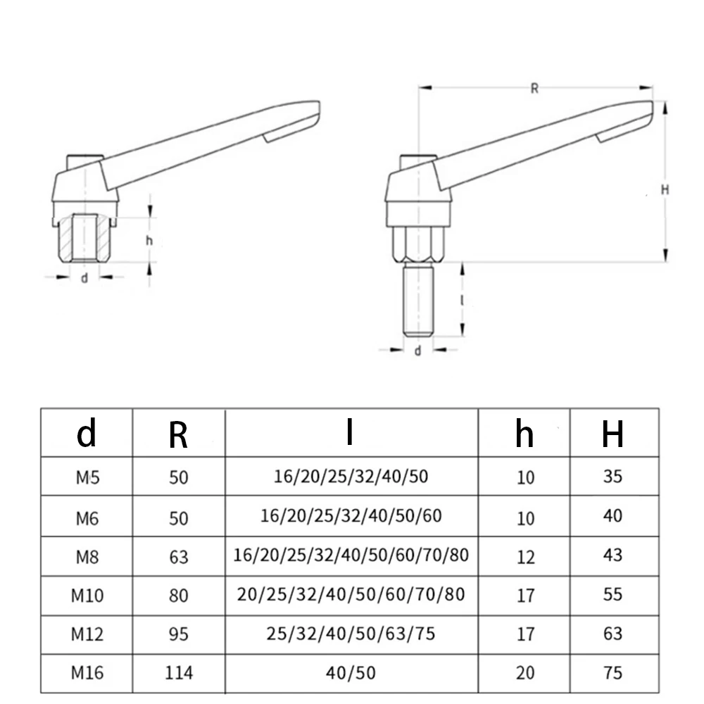 1PC M4 M5 M6 M8 M10 M12 M16 Clamping Lever Machinery Adjustable Handle Locking External Male Thread Knob Alloy Steel