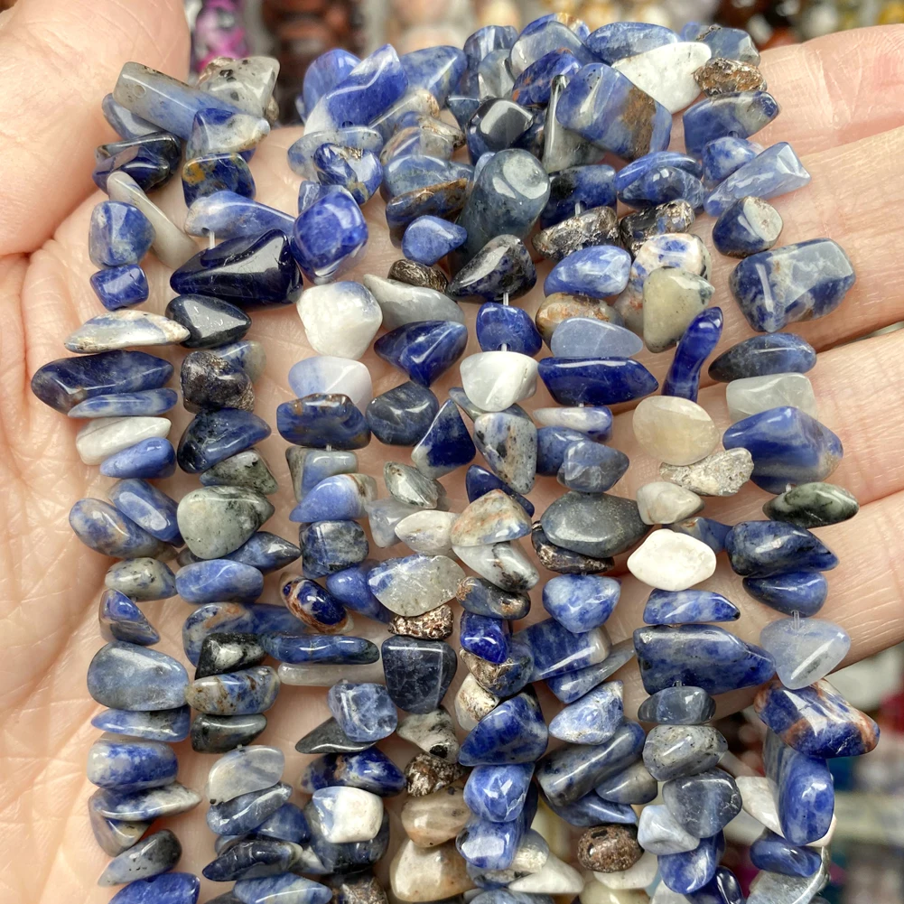 Natural Blue Sodalite Chip Beads for Needlework 5mm-8mm Irregular Gravel Stone Beads for Jewelry Making Bracelet Accessories 15\