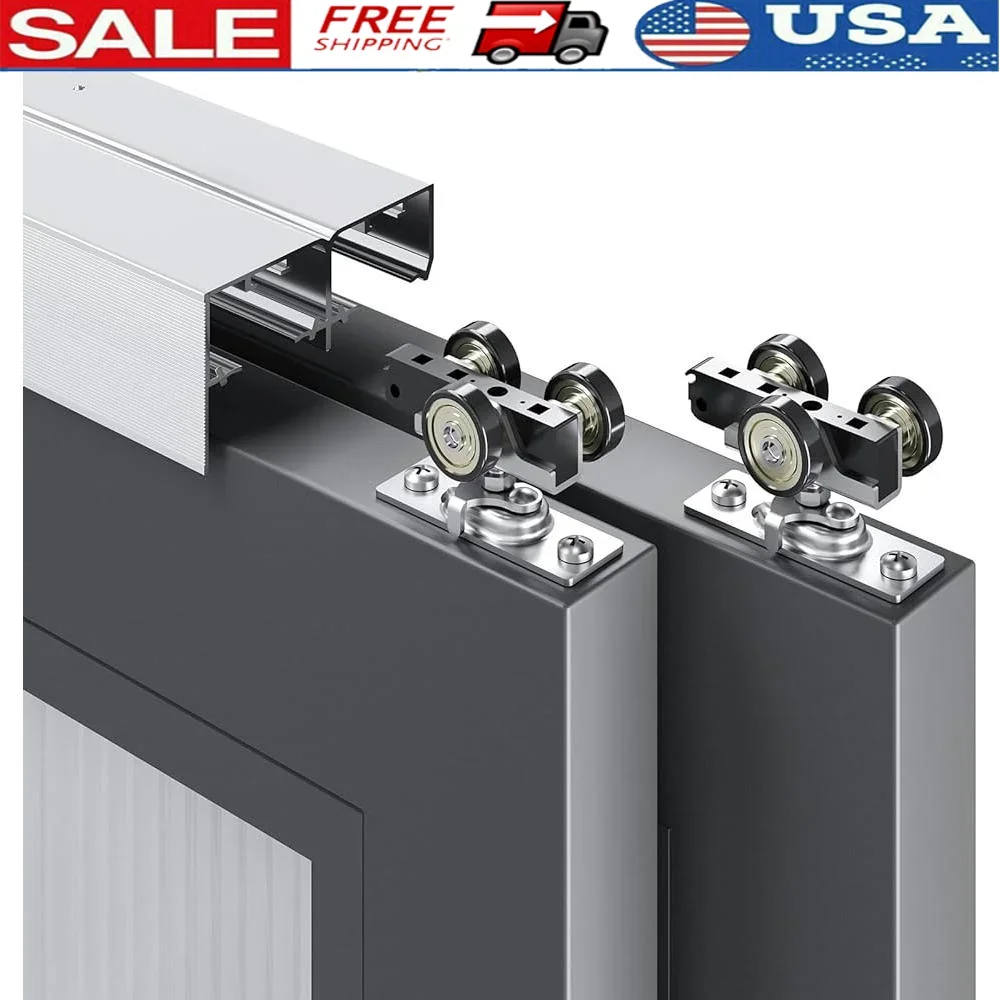 

Double Sliding Pocket Door Hardware Kit Bypass Track Commercial Grade Aluminum Smooth Quiet Roller Easy Install 150lbs Capacity