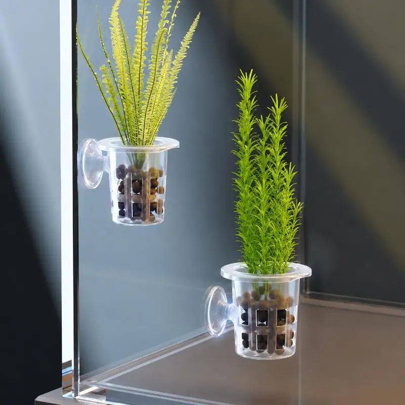 10Pcs Clear Plastic Aquarium Planting Cups With Suction Base Water Grass Pots For Freshwater Fish Tank Decor
