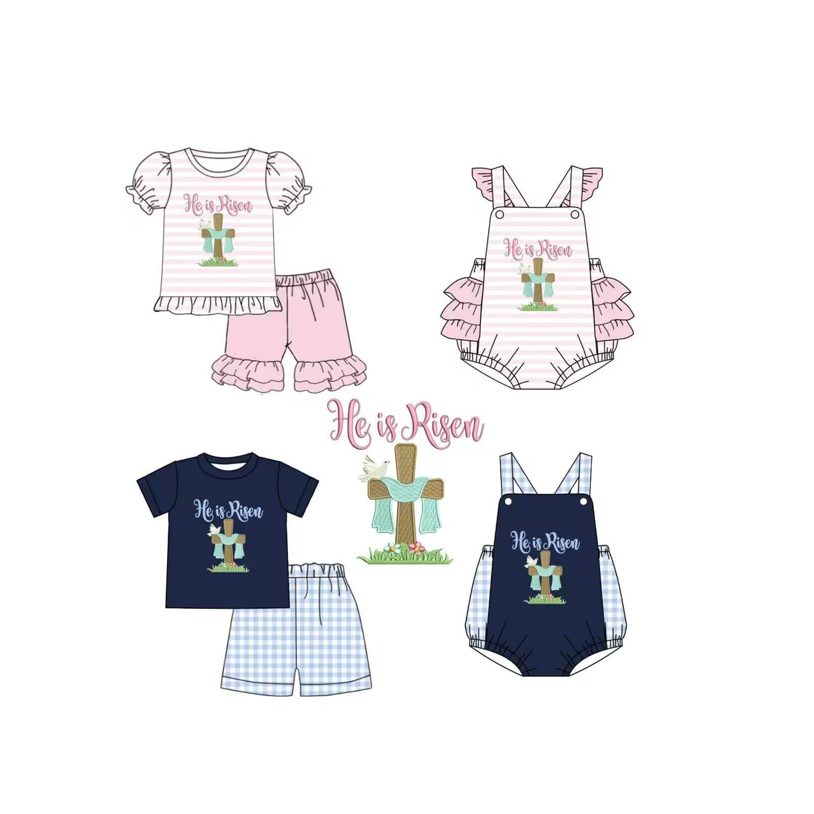 Conjunto de ropa cruzada de Pascua para niños y niñas, trajes de Boutique, peleles para bebés