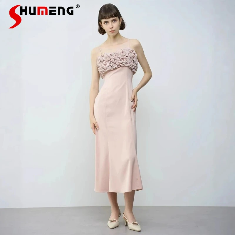 

French Elegant Long Suspender Dress Jsk Summer New Women's Japanese Sweet Slim-Fit Fungus Edge Splicing Dress Daily Casual Dress
