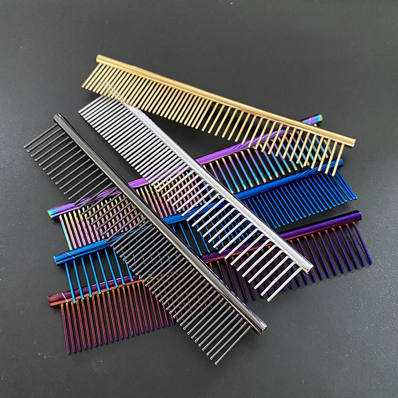 Stainless Steel Pet Comb Optional Professional Dog Cat Grooming Comb Puppy Hair Trimmer Brush Beauty Combs Styling Tools 6Colors