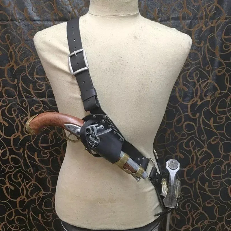 Medieval Renaissance Pirate Shoulder Belt Leather Sword Cutlass Strap Steampunk Flintlock Pistol Holster Knight Costumes Baldric - Image 3