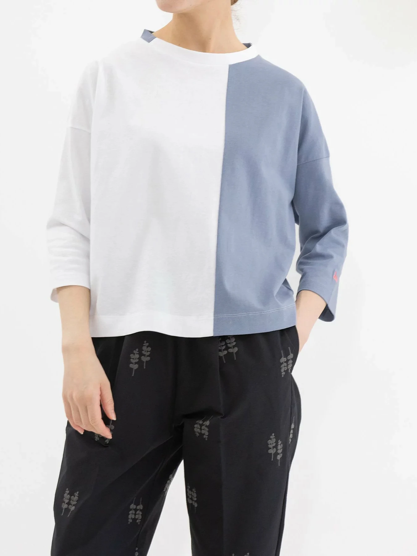 Spring Summer 2026 Loose Fit Pure Cotton Short Sleeve T-Shirt Women's Japanese Style Embroidery Patchwork Seven-eighths Sleeve