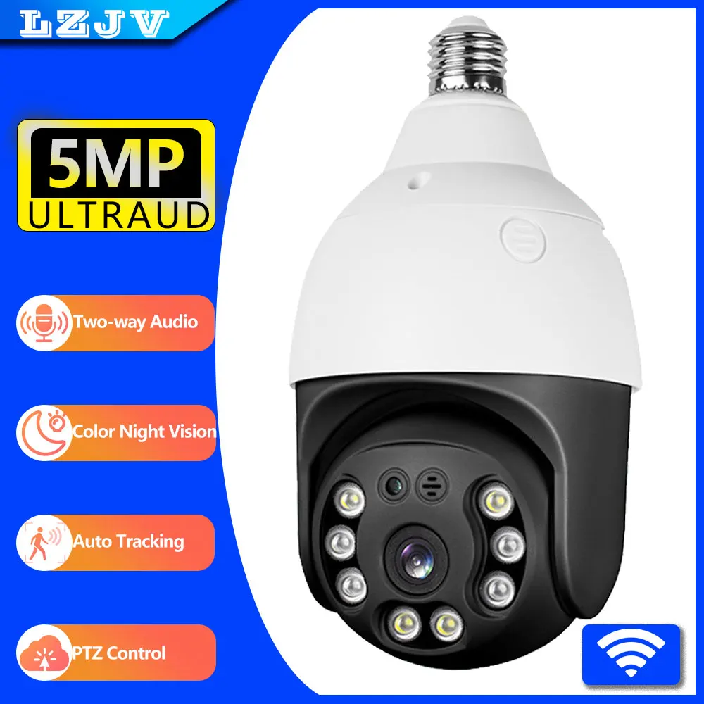 

LZJV 5MP Tuya E27 Bulb Camera Outdoor External Wifi IP PTZ Smart Life Night Vision Home Security Protection Video Surveillance