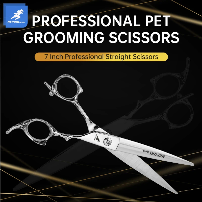 7.0 Inch Professional Pet Straight Scissors Dog Grooming Scissors High Quality VG10 Pet Hair Cut Shears With Case