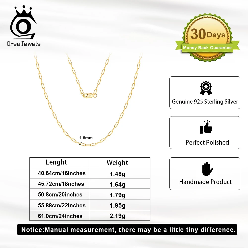 Rinntin 925 Sterling Silver 1.8mm Paperclip Neck Chain Fashion Link Chain Necklaces for Women Silver Dainty Jewelry SC39