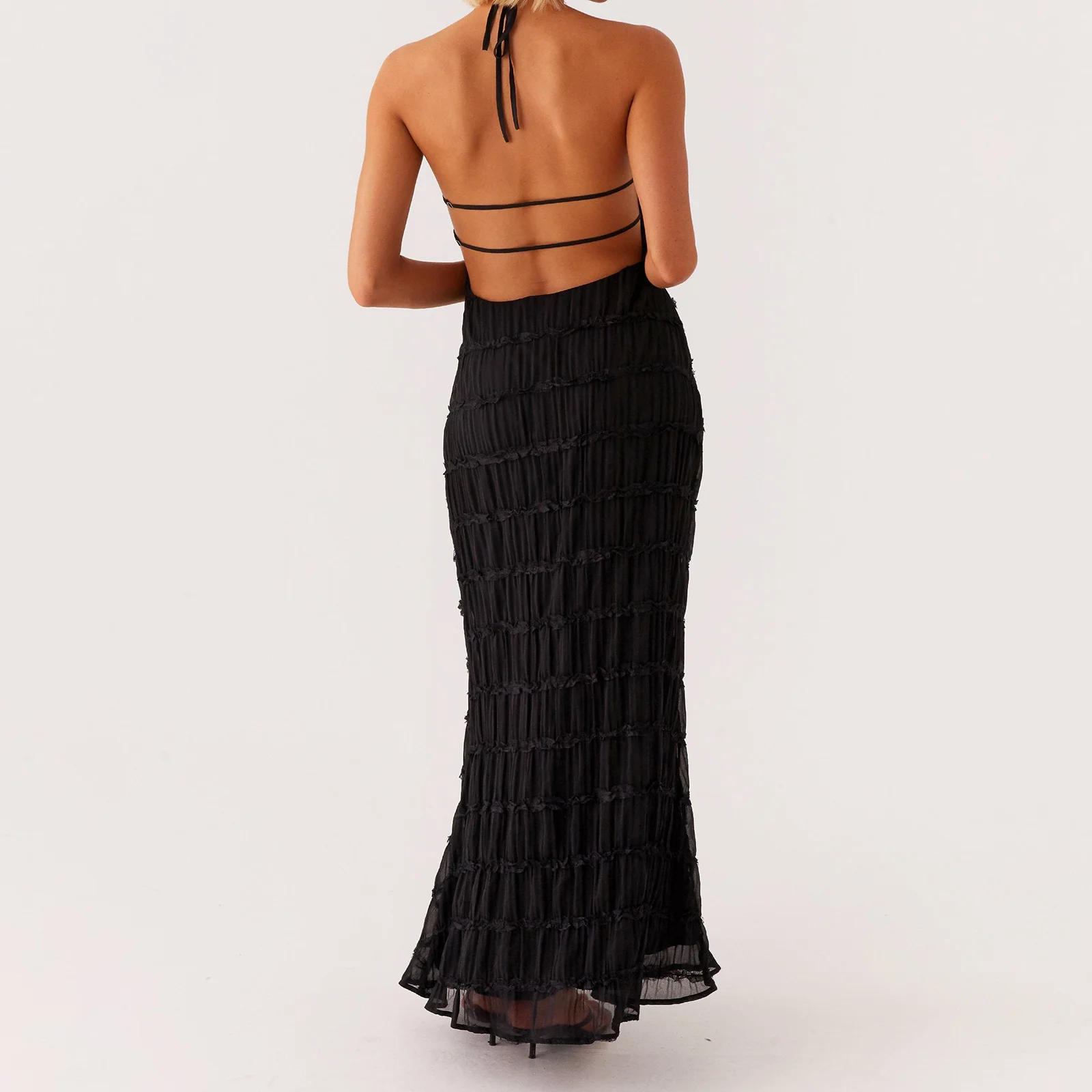 hirigin Women's Backless Smocked Maxi Dress Sexy Spaghetti Strap Cut Out Flowy Beach Long Dress Vacation Casual Sundresses