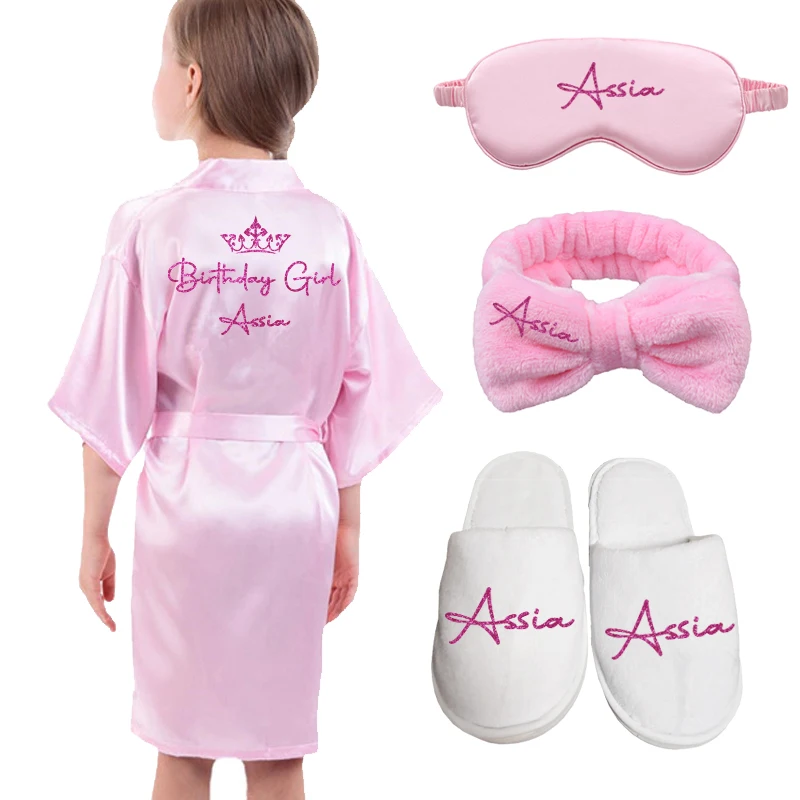 Customized Name Date Flower Girl Robes Set Wedding Bathrobes Pajamas Kids Nightdress Birthday Party Kid Robe