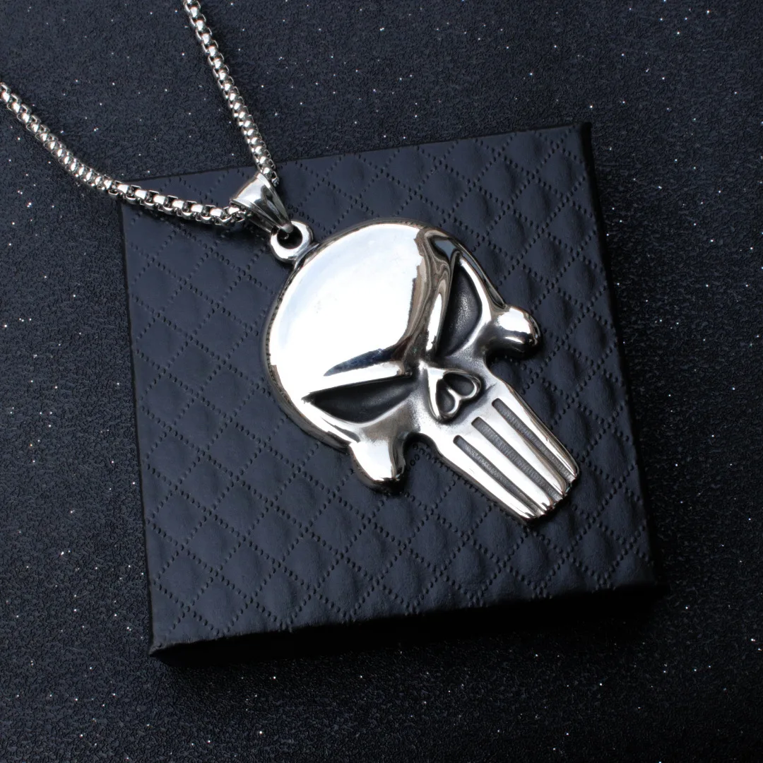 European And N Retro Punk Punisher Skull Man Titanium Steel Pendant Stainless Steel Necklace