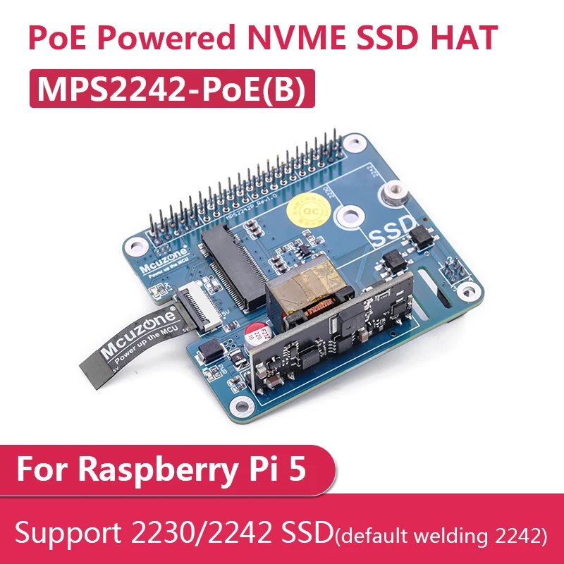 

New MPS2242-POE(B) POE Powered NVME SSD HAT For Raspberry Pi 5 Support 2230/2240 SSD