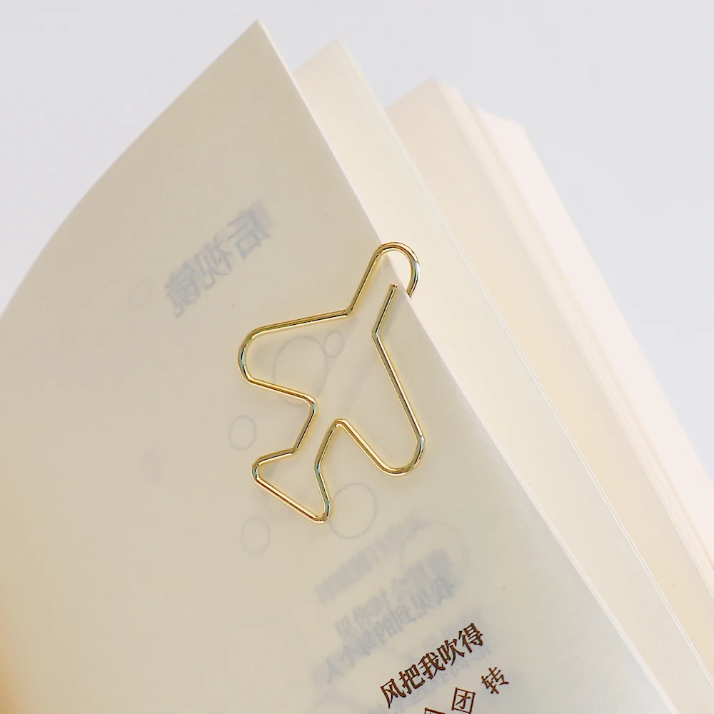 Aircraft Shape Paper Clip Cute Book Decoration Bookmark Paper Clips Decorative Plane Shape Paperclip Gold Pin Rose Gold Clip