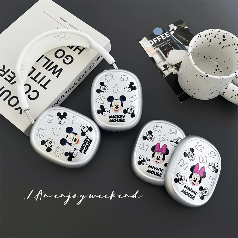 Disneys Mickey Minnie Suitable for AirPods Max Headphone Protective Cover TPU Clear Protective Anti-fall Silver plating Case