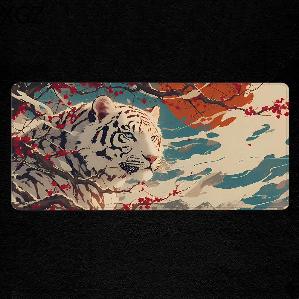 XXL White Tiger Under the Sun Anime Pattern Mouse Pad Large Gaming Keyboard Desk Mat 900x400cm Non-slip and Cleanable