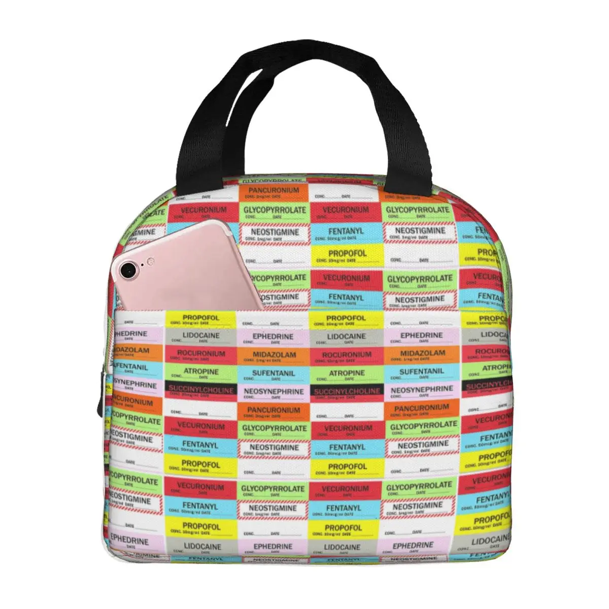 Anesthesia Medication Labels Insulated Lunch Tote Bag for Women Doctor Nurse Medicine Resuable Thermal Cooler Food Lunch Box