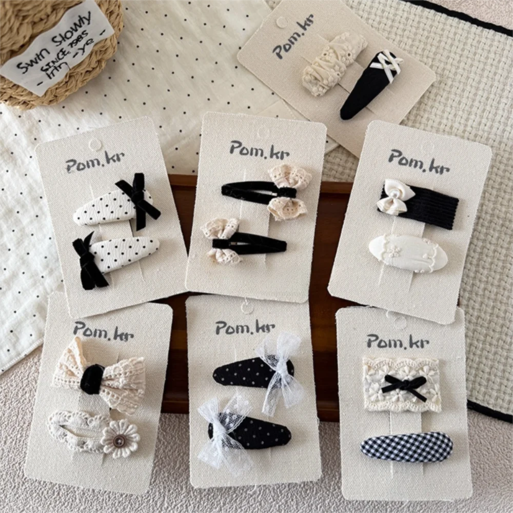 

2Pcs/lot New Lace Cloth Hair Clips Plaid Design Dot Pattern Princess Headdress Fabric Material Bow Hairpins Girls