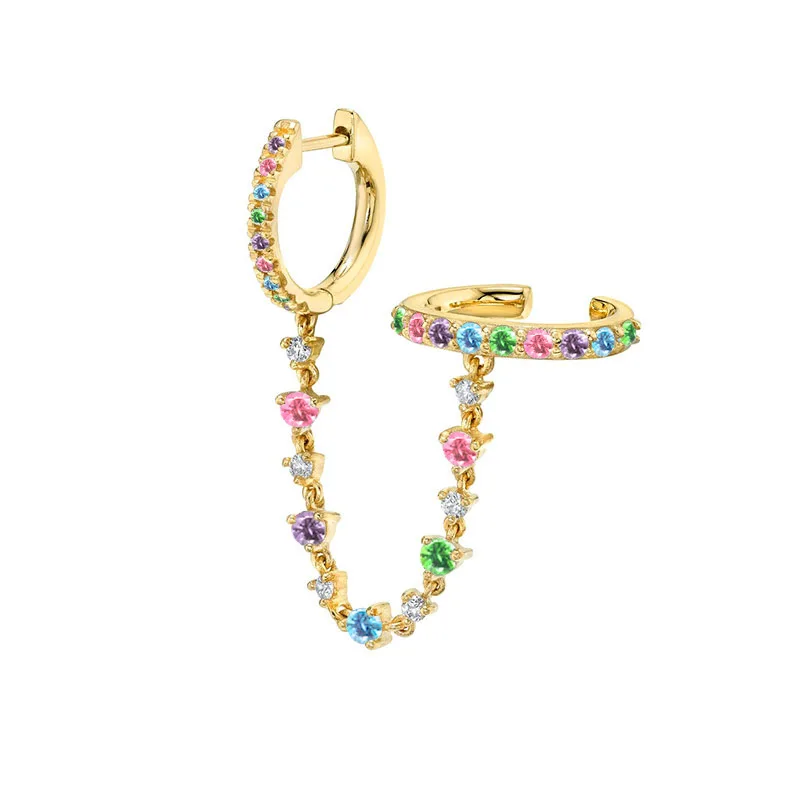 New Design Stainless Steel Cubic Zirconia Evil Eye Chain Hoop Earrings For Women Rainbow Punk Cartilage Earring Piercing Jewelry