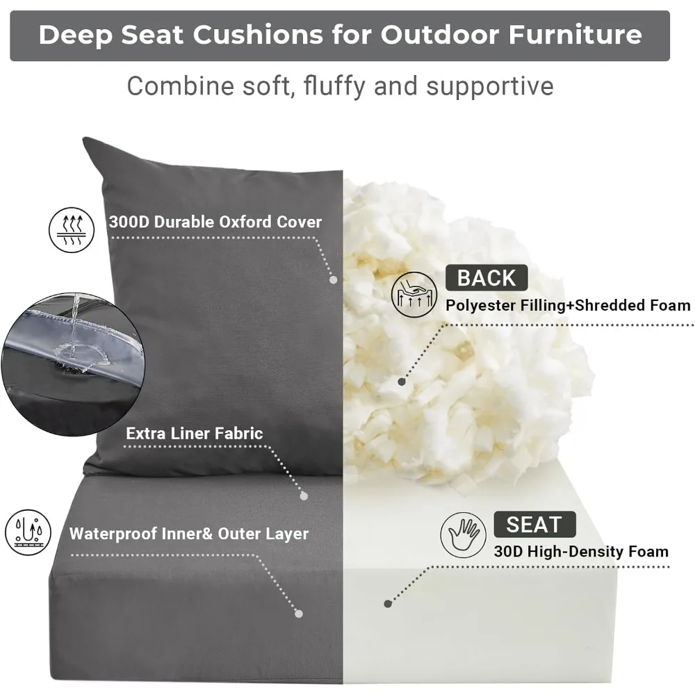 Outdoor Cushions for Patio Furniture: Waterproof, Fade Resistant, 24x24x4 Inch, Removable Cover, Dark Grey