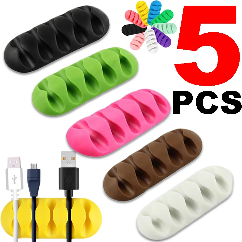 

1/3/5Pcs Desktop Silicone Cable Winder Adhesive Earphone Cable Organizer Management Wire Storage Charger Cord Fixer Holder Clips