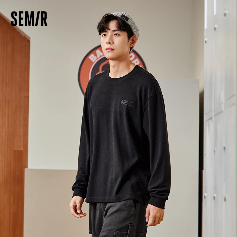 Semir Long Sleeve T-Shirt Men 2023 Winter New Refined Embroidery Simple and Stylish Pullover Top