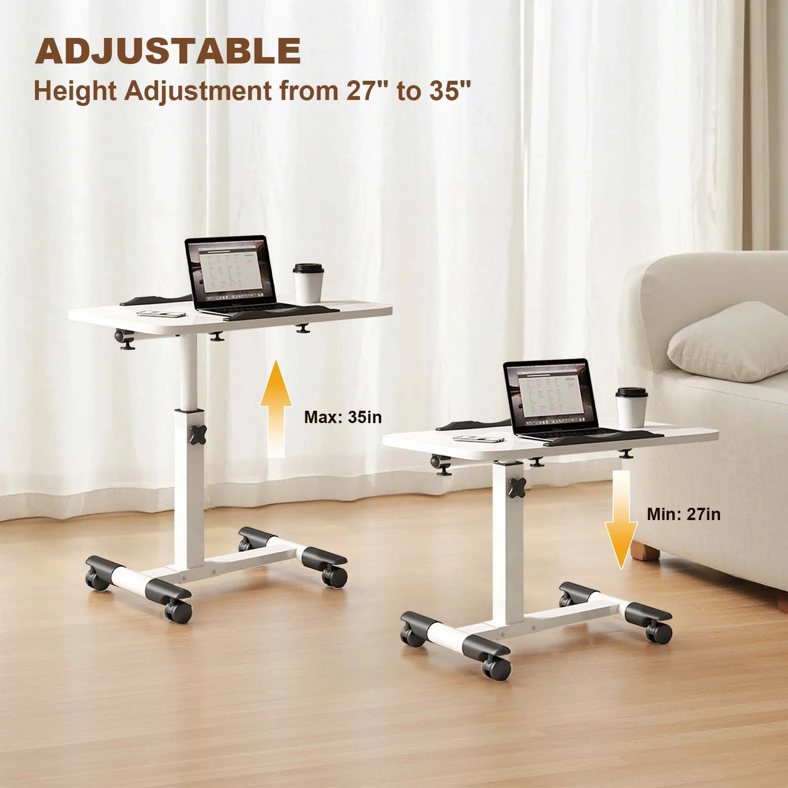 Foldable Height-Adjustable Overbed Table with Wheels