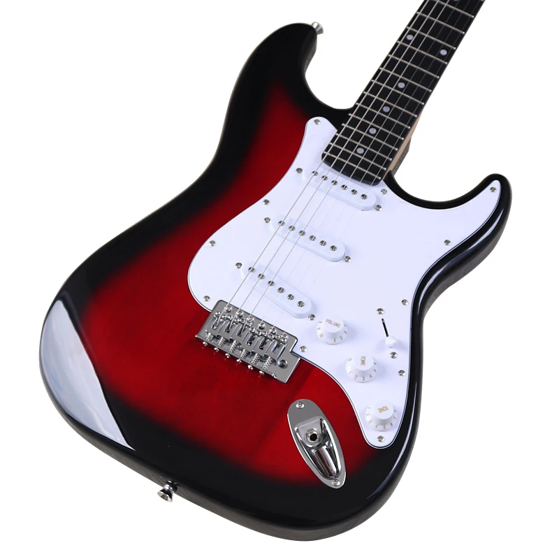 Electric Guitar with Solid Bassood Body, 6 String, 24 Frets, Red, Black, Natural Color, 648mm Scale Length, Good Handcraft