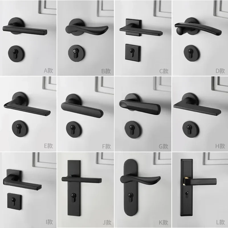 

Black Lock Indoor Bedroom Door Handle Home Universal Magnetic Silent Room Split Wooden Door Lock
