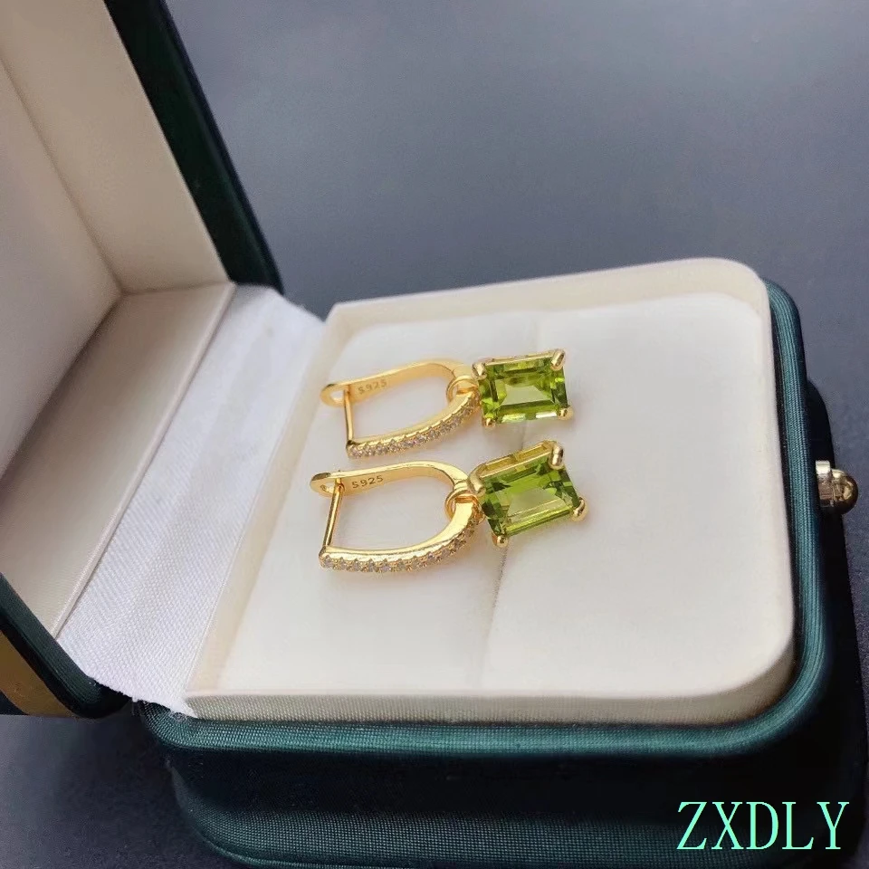 2023 New Natural Peridot Earrings for Women Daily Wear Attractive Party Gift Real 925 Silver Yellow Gold Plated