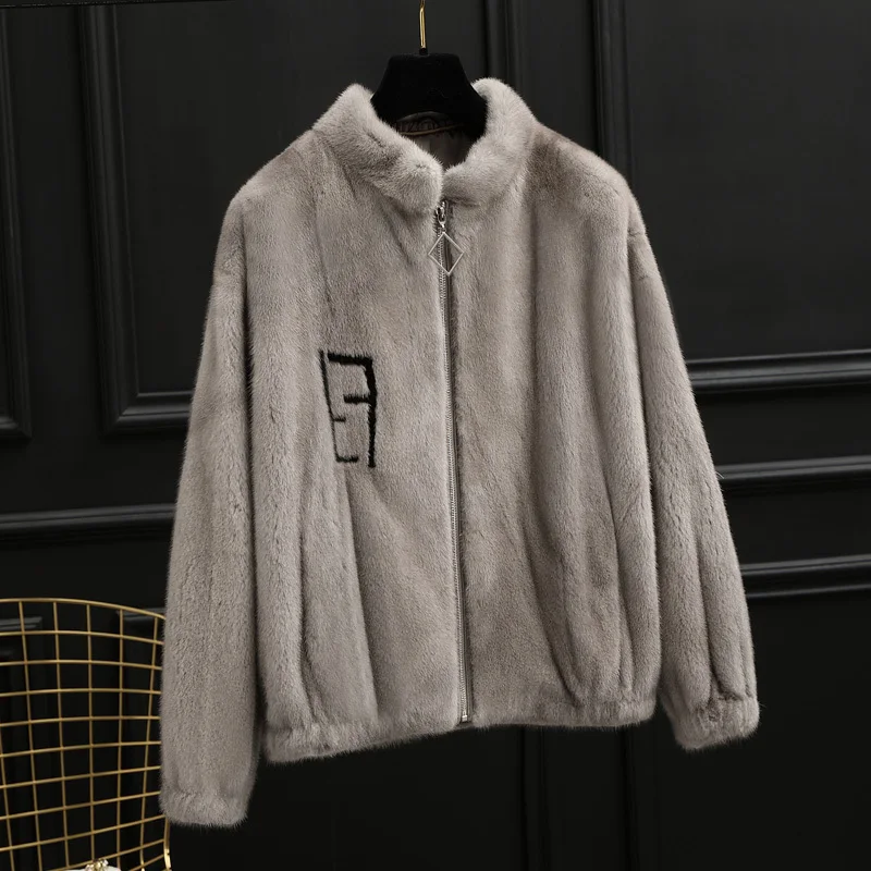 

fur coat whole fur Mink coat short 2023 women's clothing outerwear jacket coats winter coat new stand collar zipper young