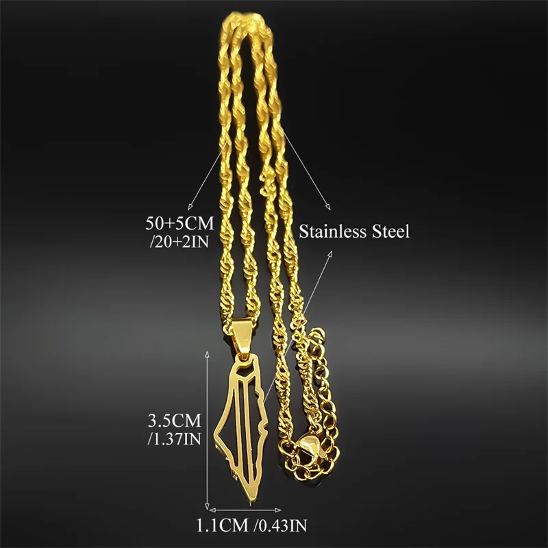 Israel Palestine National Map Hollow Pendant Necklace for Men Women Stainless Steel Gold Silver Color Geography Chain Jewelry view 6