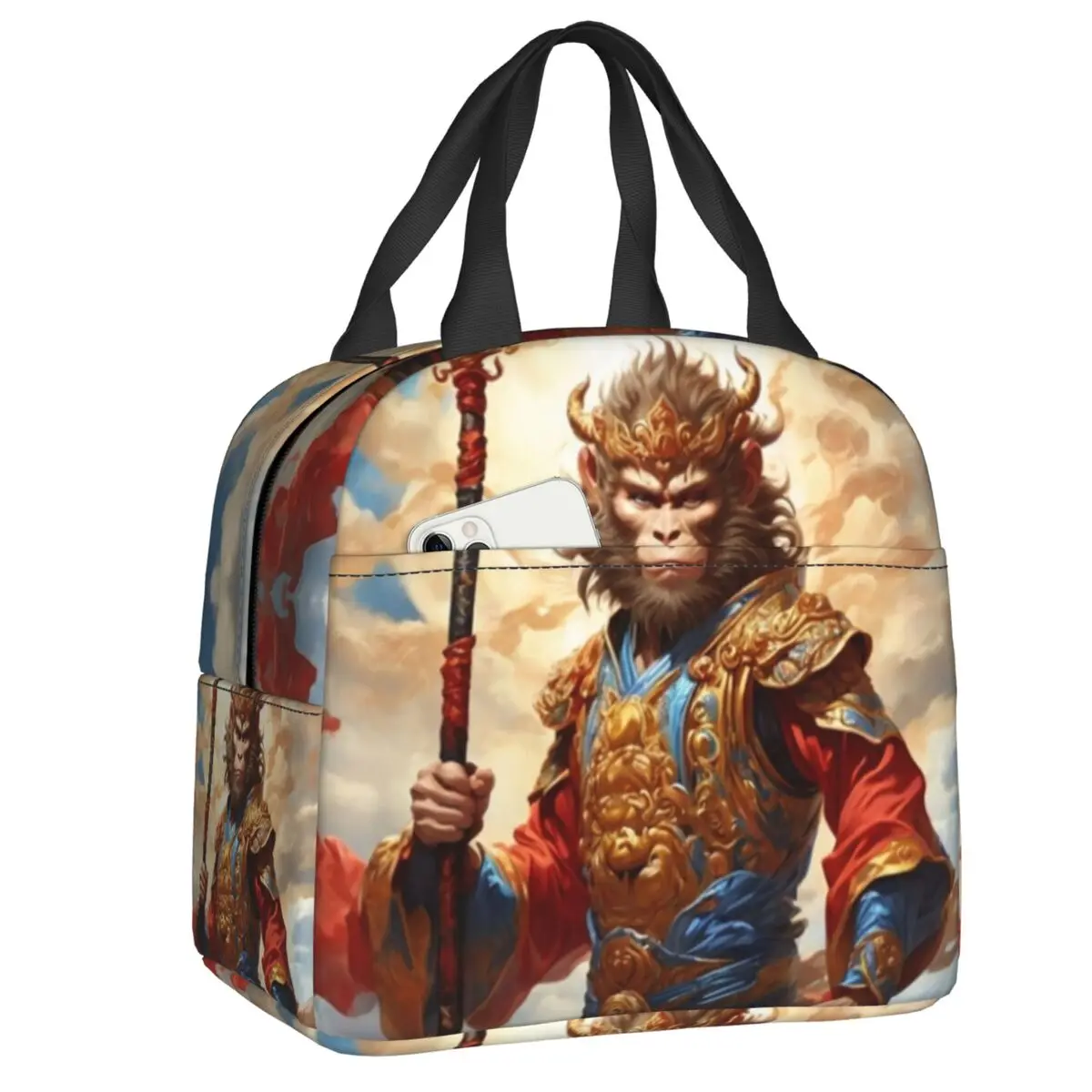 

Сумка для ланча Wukong черная с термоизоляцией, индивидуальный портативный кулер, школьный уличный Ланч-бокс для хранения еды
