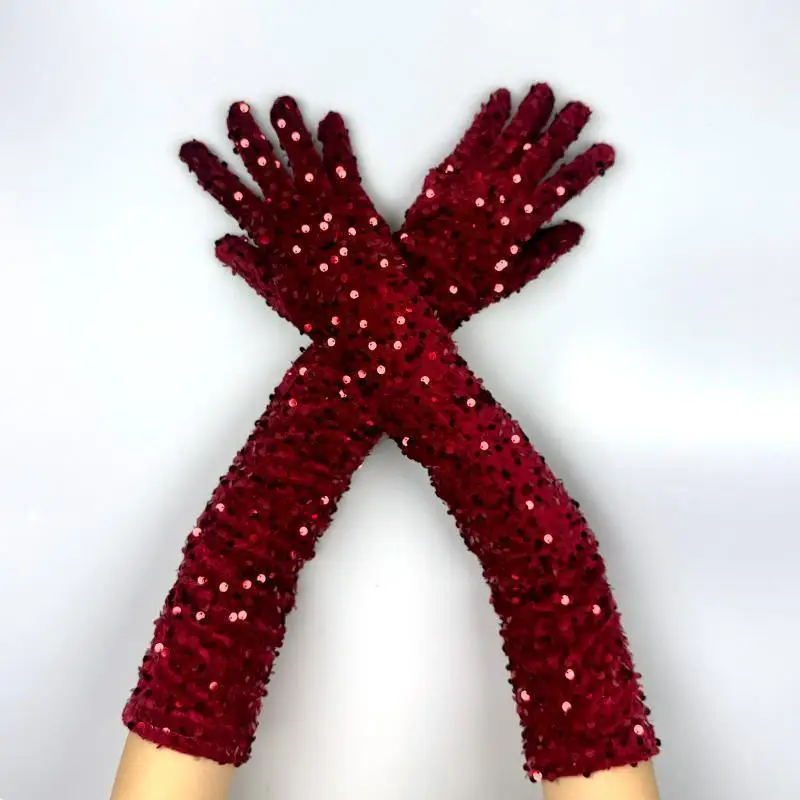 Winter Gloves: Fashionable Thickened Warm Velvet Gloves, Shiny Skirt Sleeves, Sequined Gloves, Halloween Costume Dressing Gloves