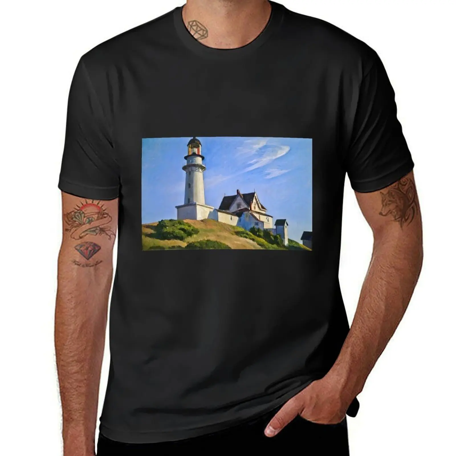 the lighthouse at two ights edward hopper painting T-Shirt Blouse customs design your own tops men clothings