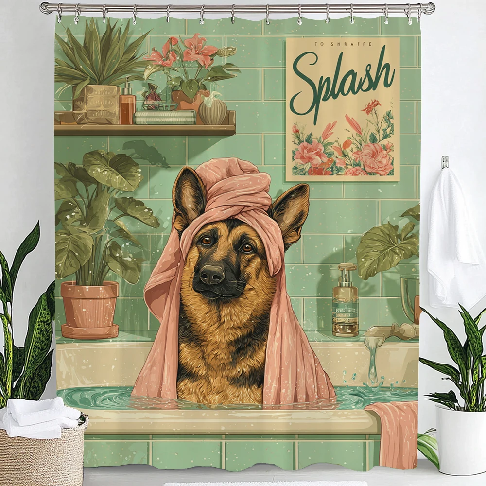 Fun Leopard Shower Curtain,Cat, Dog and Animals Bathing in Nordic Plant Bathtub Bathroom Decorative Shower Curtain with Hooks view 4