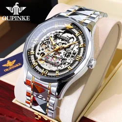 OUPINKE Skeleton Automatic Mechanical Watch for Men Tungsten Steel Waterproof Import Japan Movement Top Luxury Men's Wristwatch