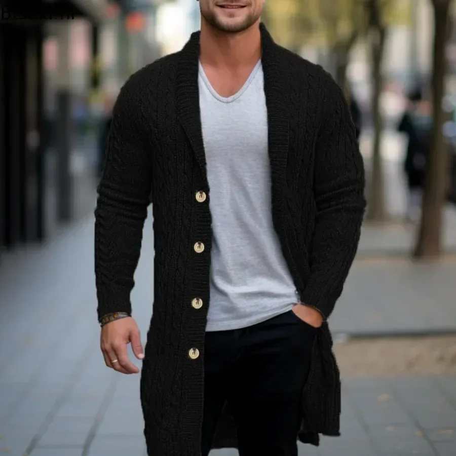 2024Men\'s Knitting Cardigan Jacket Coats Spring Autumn Slim Fit Cardigan Coat Male British Style Button Long Sleeve Men Clothing