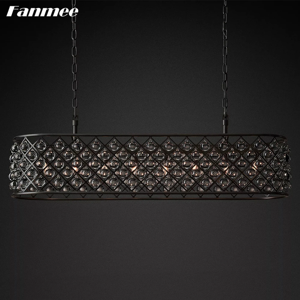 

Spencer Rectangular Chandelier Matte Black Oval Dining Room Chandelier Lighting LED Modern Teardrop Clear Glass Lamp for Foyer