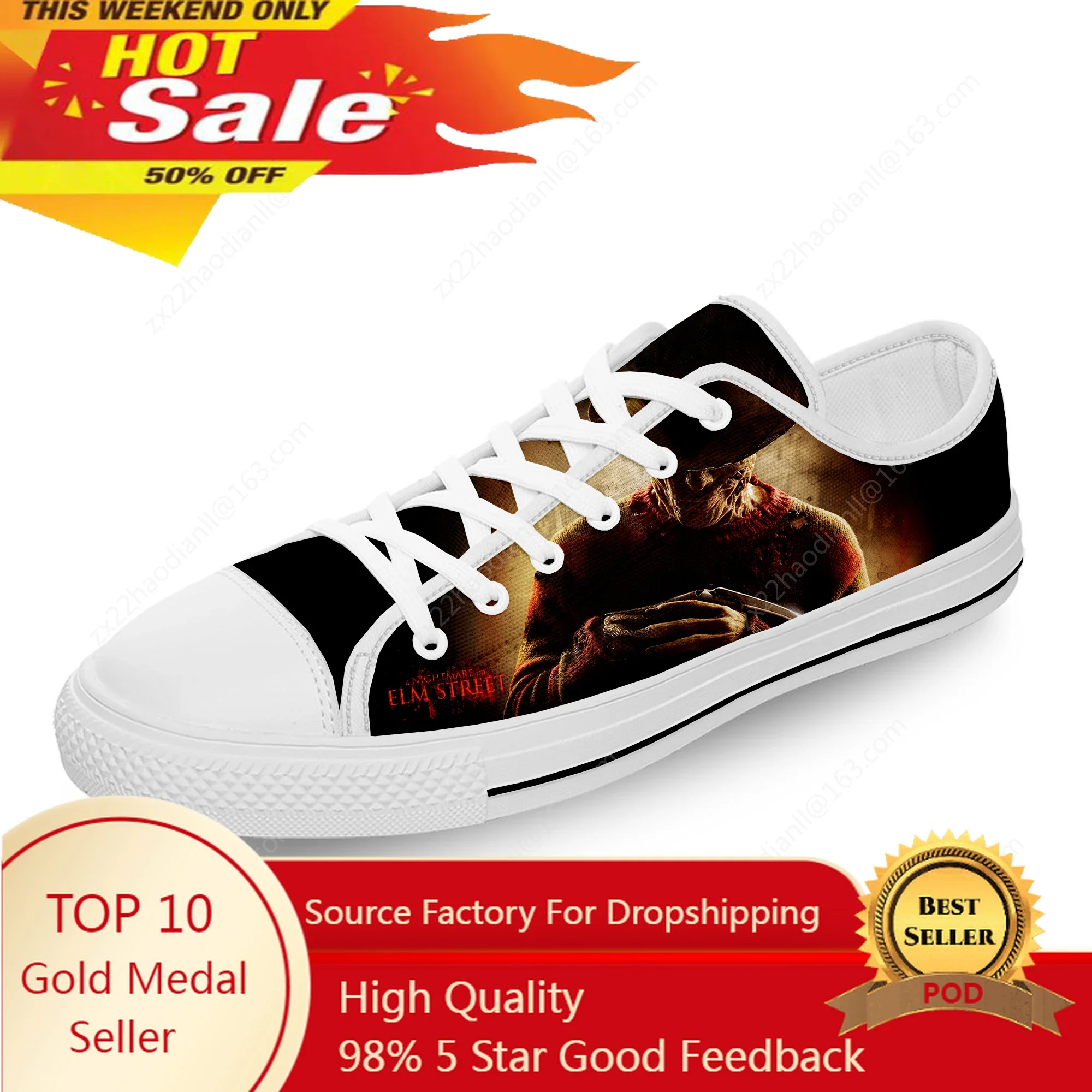 

Krueger Horror Halloween Freddy White Cloth Fashion 3D Print Low Top Canvas Shoes Men Women Lightweight Breathable Sneakers