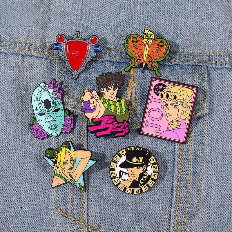 JoJo Adventure Enamel Pins Custom Kujo Jotaro Jolyne Cujoh Brooches Lapel Badges Cartoon Funny Jewelry Gift for Kids Friends