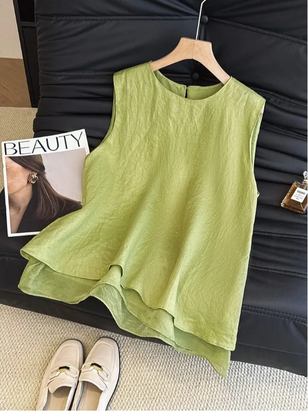 

Высококачественный лоскутный льняной жилет трапециевидной формы, женская верхняя одежда большого размера, верхняя часть слоя, искусственный двухсекционный жилет