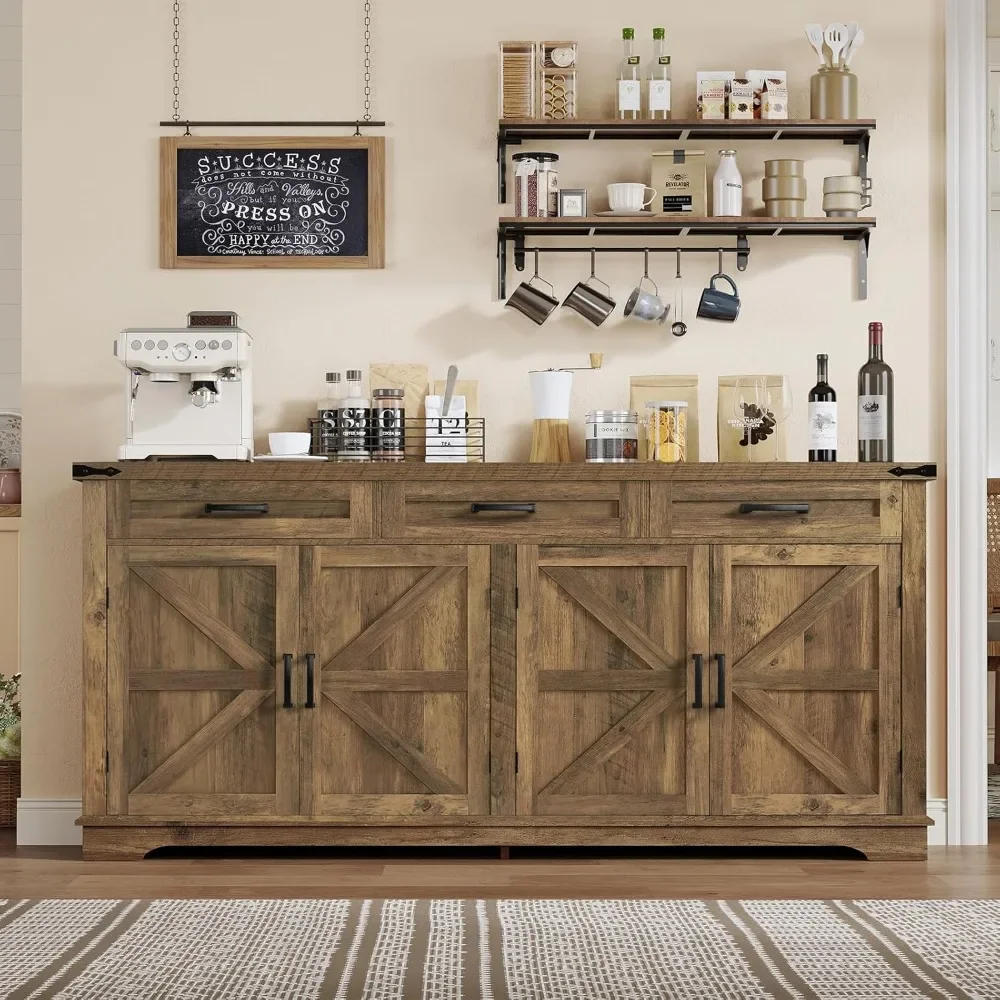 

63" Large Buffet Cabinet with 4 Doors and 3 Drawers, Farmhouse Buffet Sideboard Cabinet with Storage, Coffee Bar Wine Bar for L