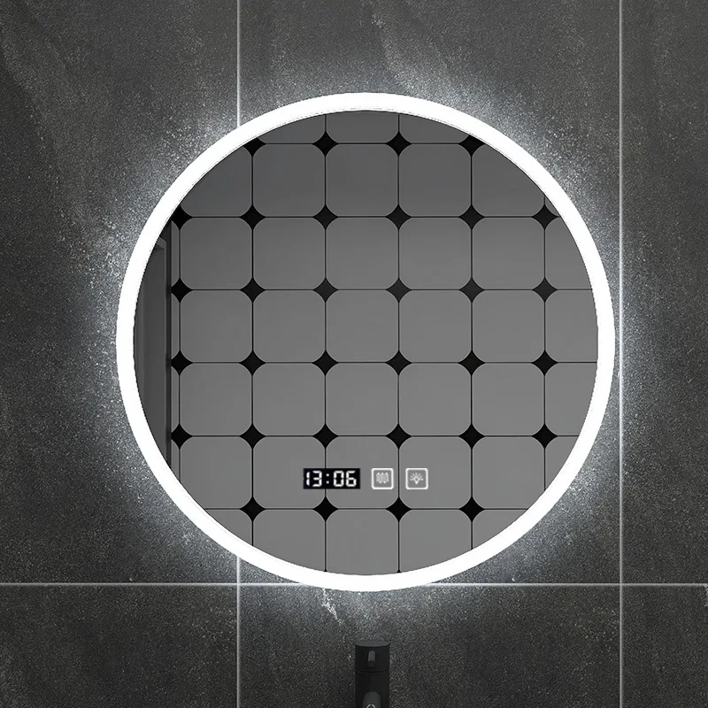 Intelligent European led luminous round bathroom mirror anti-fog induction toilet multi-function touch screen Bluetooth smart