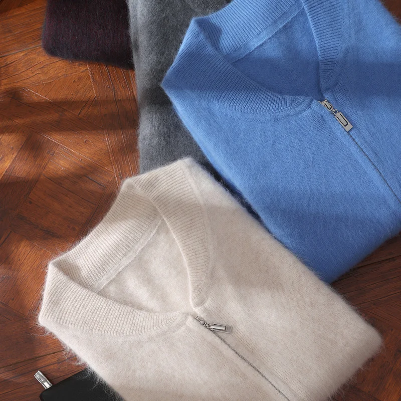 Fall/Winter New Wool Cardigan Men's V-neck Knitted Sweater Coat Loose Long Sleeve Cashmere Youth Plus Size