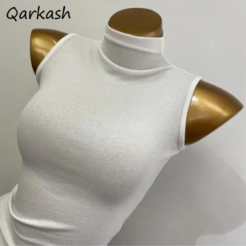 Tanks for Women High Street Mock Y2k European Bodycon Sleeveless Slouchy Pure Color Ladies Clothing Summer Students Chic Daily