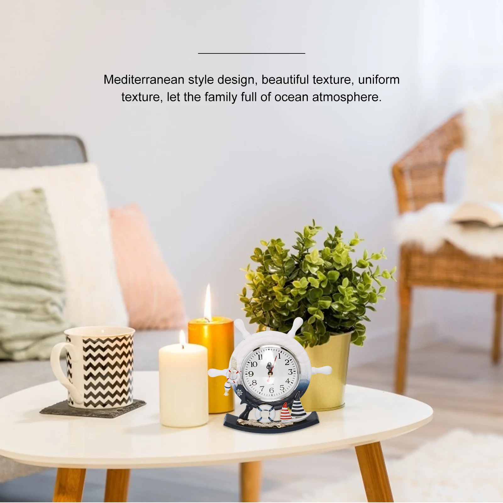 

1Pcs Swim Ring Style Table Clock Mediterranean Design Silent Wood Desktop Clock for Home Living Room Office Decor