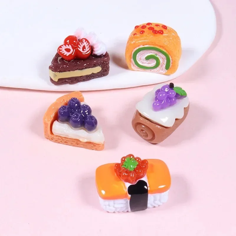 Mini Resin Cabochon Set with Cake Bread Sushi, Tiny Simulation Food Charms for Scrapbooking, Phone Decor & DIY Jewelry Making