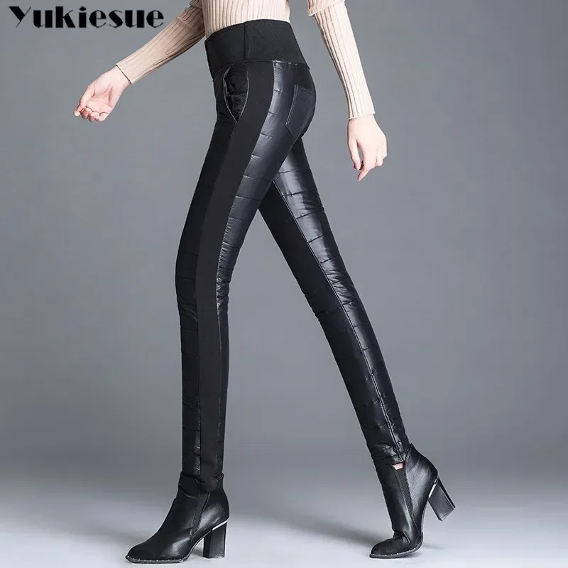 Thicken Warm High Waist Snow Wear Pantalones New Casual Slim Waterproof Leggings Trousers Winter Women Down Cotton Pencil Pants