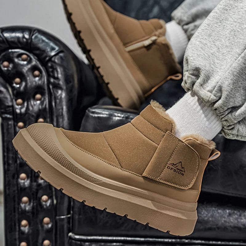 Winter Cowhide Leather Cotton Shoes Genuine Wool Lined Thick Warm Boots Anti Slip Snow Boots Soft Comfortable Footwear For Dad