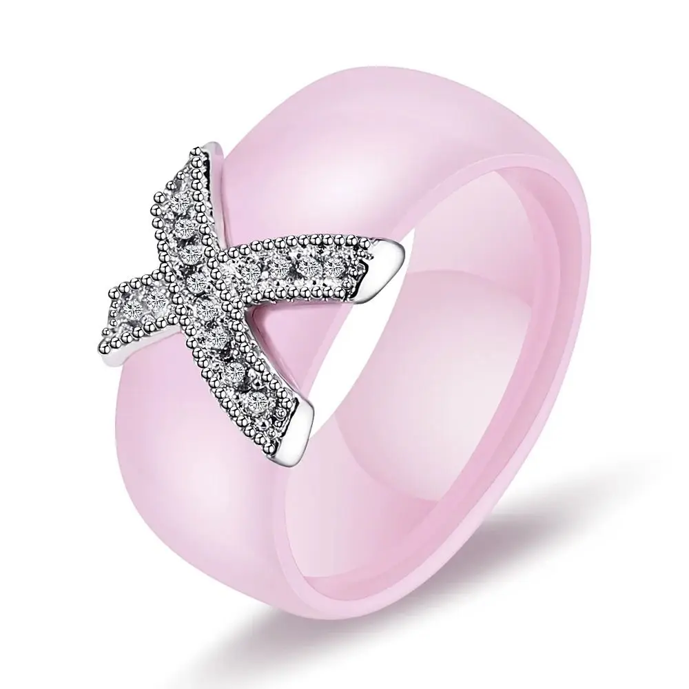 Weiß Schwarz Keramik Ringe Plus Zirkonia Für Frauen Gold Farbe Edelstahl Frauen Ehering Verlobungsschmuck 6mm – Detail 12